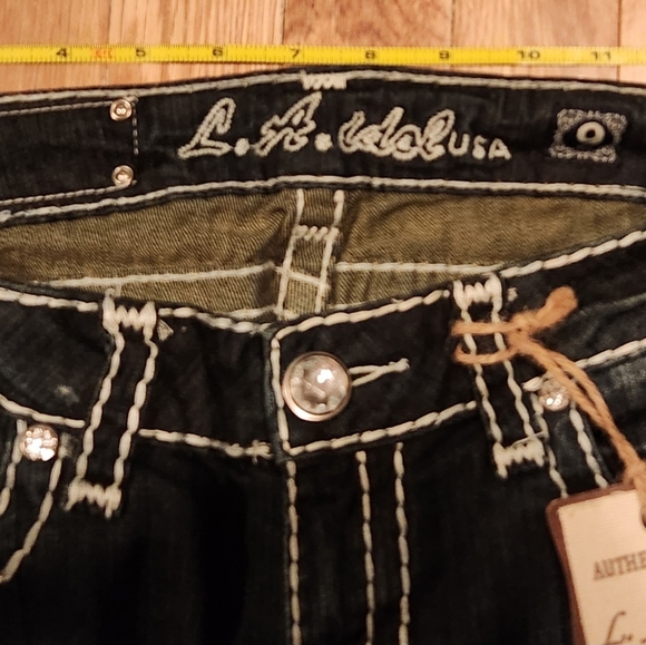 New VNTG  LA IDOL SIZE 9 BERMUDA BLING SHORTS DENIM JEAN RARE FIND WOMENS TEENS - Picture 7 of 15